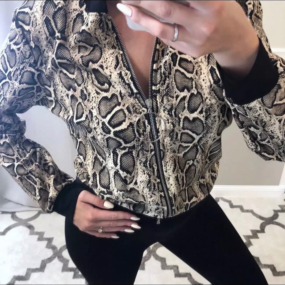 Lightweight Snake Print Bomber Jacket